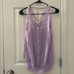 Forever 21 purple tank with v back Lacey front and cinched bottom